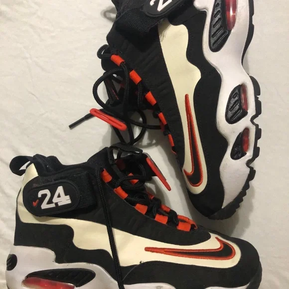 Black and White Athletic Sneakers with Red Accents